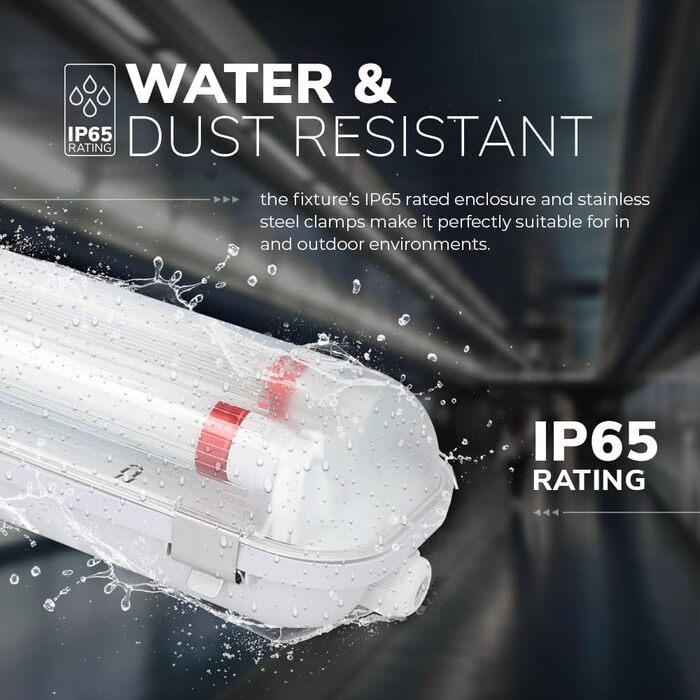 HOFTRONIC LED Damp-Proof Light 150cm 6000K Cold White 60W 10500lm 175lm/W Flicker-Free Linkable T8 Workshop Lamp IP65 Waterproof Basin Light Double for Garage Basement Office