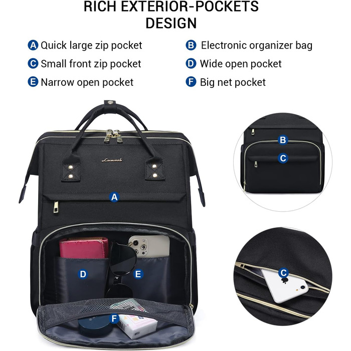 LOVEVOOK Рюкзак для жінок, шкільний рюкзак, рюкзак для ноутбука, водонепроникний, з USB-портом, для університету, школи, роботи, подорожей, темно-сірий, чорний, 17'