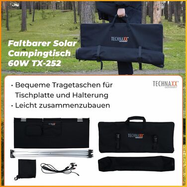 Сонячний кемпінговий стіл Technaxx TX-252 60W з USB зарядкою та сонячною панеллю