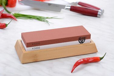 Шліфувальний камінь для кухонних ножів Gräwe Sharphome, кордіт, 1000/3000, з бамбуковою підставкою