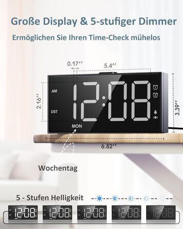 Digital Alarm Clock, Loud Vibration Alarm with Bed Shaker, Loud Alarm for Deep Sleepers, Large Display, Adjustable Volume & Brightness, Dual Alarm, Snooze, USB Charger, Easy Operation