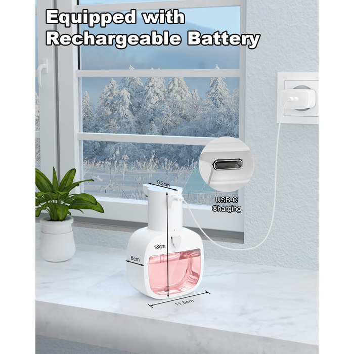 Автоматичний диспенсер для мила Dalugo з USB-C, 500 мл, настінний, електричний сенсор, регульований, для кухні та ванної кімнати