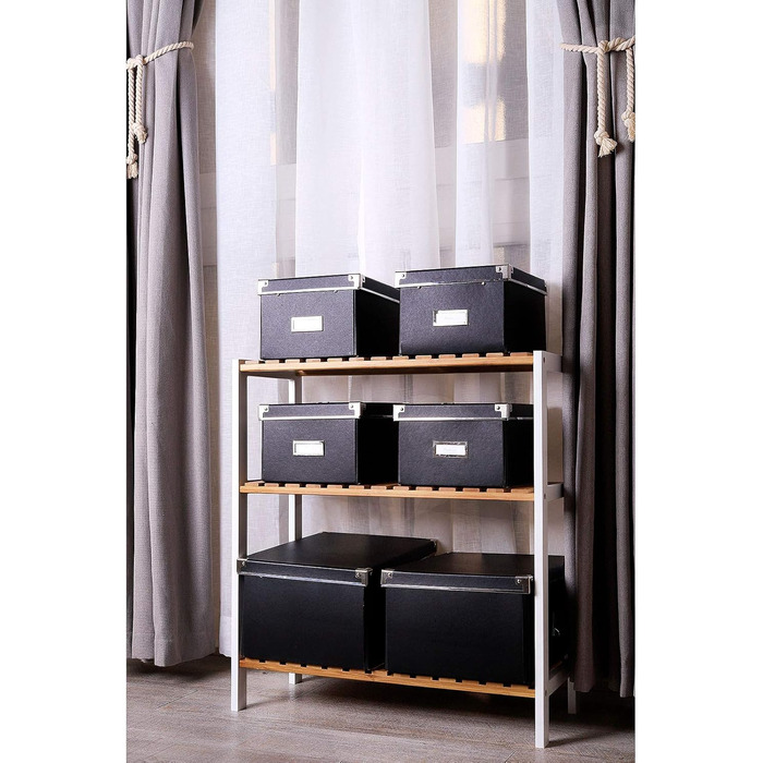 dibea Shoe Rack with 3 Shelves, Shoe Cabinet, Bathroom Shelf, Living Room Shelf, Standing Shelf, Bamboo Shelf, Bathroom Shelf, Bookshelf, Kitchen Shelf, 60x26x66 cm, natural/white