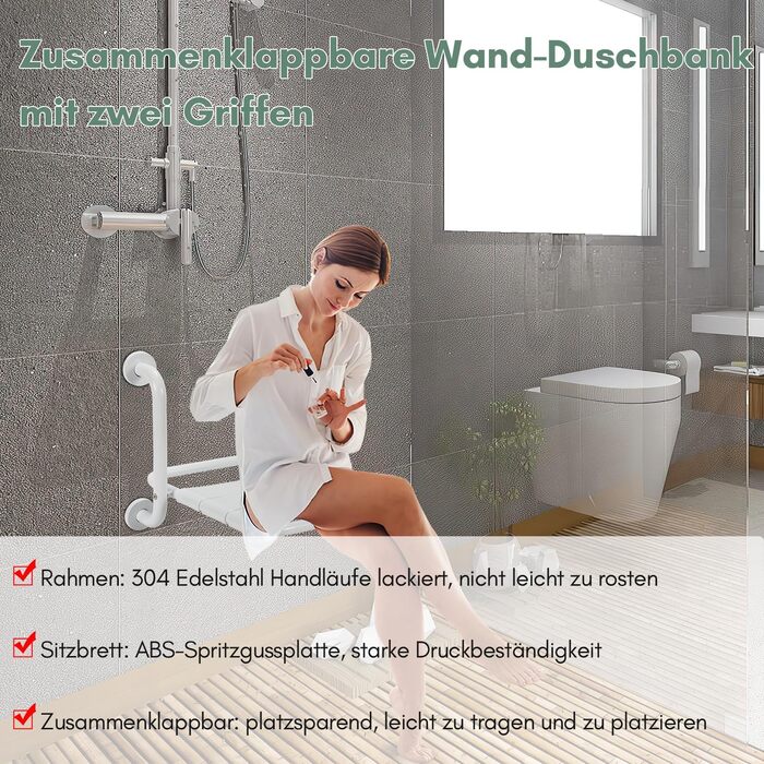 Ansobea Shower Stool for Seniors, Bath Stool, 7-Level Height Adjustable, 41-56 cm, Shower Chair with U-Shaped Hygiene Cutout, Bathroom Stool, Stable for the Shower (Type 6 Foldable Shower Seat)