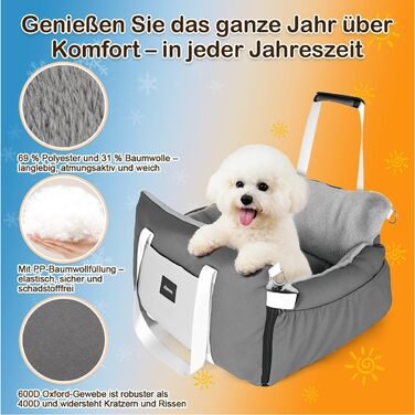 Автокрісло для собак 3-в-1 з переносною ліжком для маленьких собак – зручне автокрісло з розкладною поверхнею, м'яким матрацом, для переднього або заднього сидіння, внутрішнє та зовнішнє (02-Сірий)