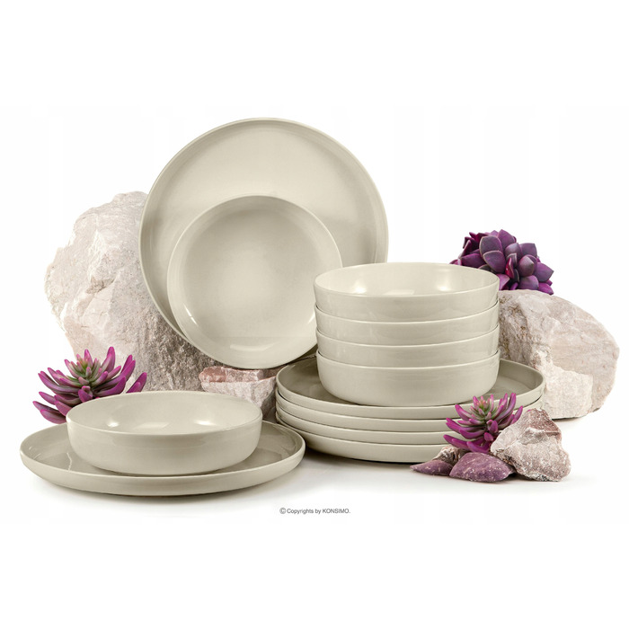 Обідній сервіз Konsimo Victo, бежевий глянцевий, набір тарілок на 6 осіб (12 предметів)