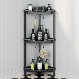 Поличка кутова OriwarE 3 ярусна для ванної, вітальні, спальні, чорна, з міцного пластику та металу, не потребує свердління, стійка до іржі