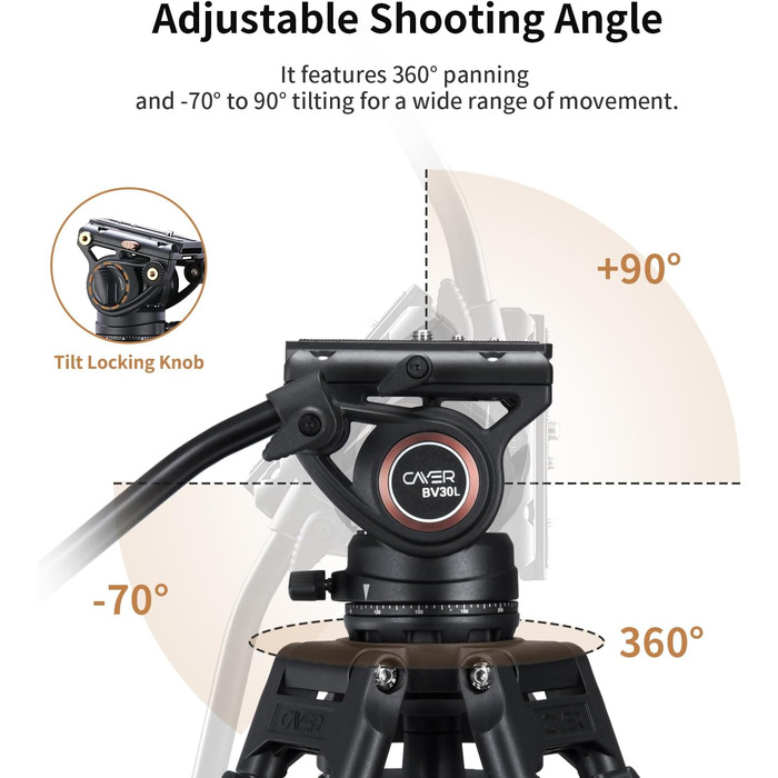 Штатив відео Cayer BV30L 72 дюйми - професійний штатив з алюмінію, рідинний упор K3, середній розвід, 6 кг, для DSLR/відеокамер + бонус Quick Release Plate