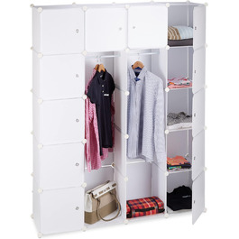 Relaxdays Clothes Rack System with 2 Clothes Rails, Wardrobe with 14 Compartments, Plastic Shelf System (White)