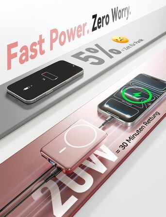 Power Bank MagSafe 10000mAh Рожево-коричневий: Бездротовий магнітний зарядний пристрій 20W PD з USB-C для iPhone 12-17 Pro/Pro Max