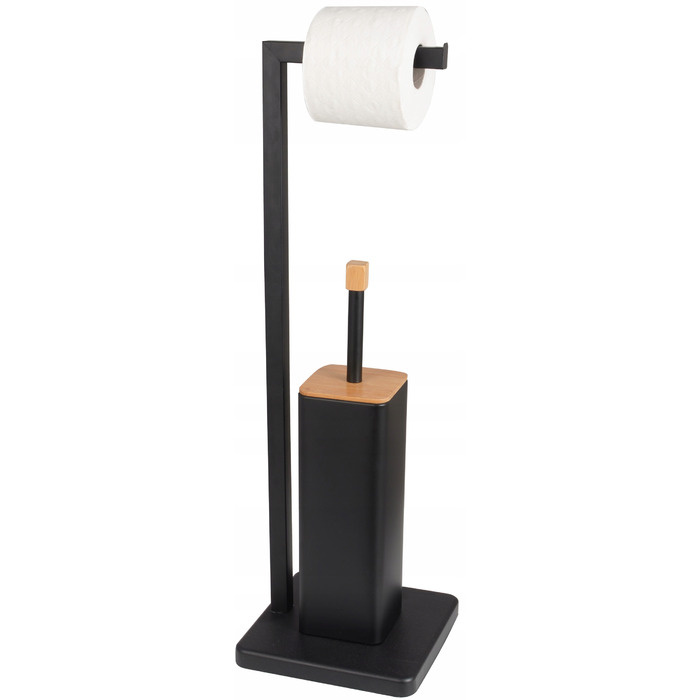 Тримач для йоржика Yoka Home, металевий, чорний матовий, з тримачем для туалетного паперу