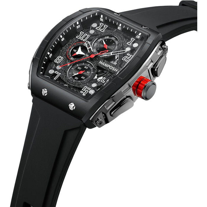 HANPOSH Чоловічий годинник: аналоговий кварцовий годинник з водозахистом, спортивний стиль, тактичний дизайн (чорний)