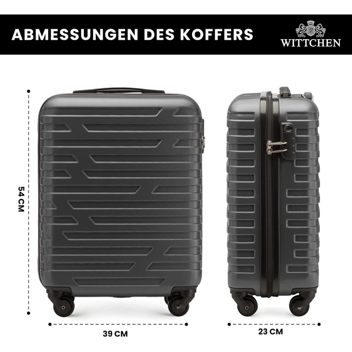WITTCHEN A-line II Carry-on Suitcase, Cabin Luggage, Hand Luggage, Rolling Suitcase, Travel Suitcase, Boarding Suitcase, Hard Shell, ABS, High-Quality and Stable, Size S (Gray)
