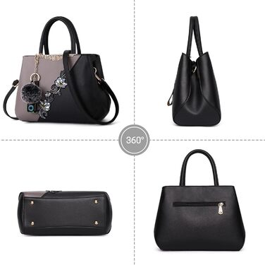 Сумка жіноча DIRRONA велика – сумка через плече та шопер з квітковою вишивкою та помпонами, ідеальна для роботи, відпочинку, подорожей, офісу, вечірок та весіль, колір сірий