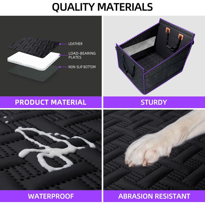 Автомобільний лежак для собак середніх, великих та маленьких порід, підходить для SUV та вантажівки, чорна шкіра, розмір L