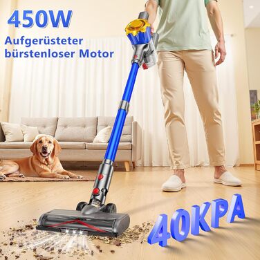 Бездротовий акумуляторний пилосос V8-B з дисплеєм, 450 Вт, 40000 Па, до 50 хв роботи, автоматичний режим, антизаплутування, для килимів, твердих підлог та шерсті тварин