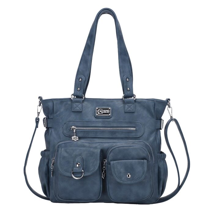 Сумка жіноча KL928 через плече, велика, PU шкіра, чорно-сіра з багатьма відділеннями