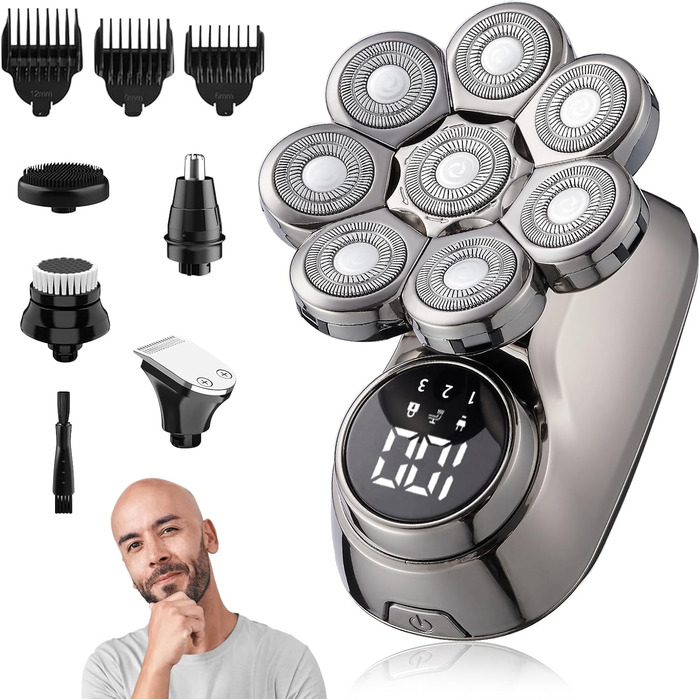 Електричний голєний апарат для чоловіків Glatzen, 5-в-1, вологостійкий, 8D, LED дисплей, набір для догляду