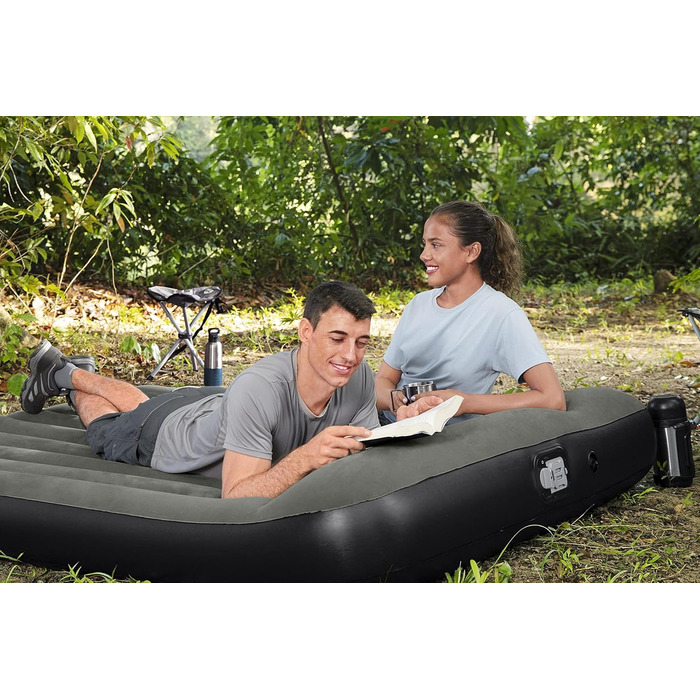 Надувне ліжко Bestway TriTech з вбудованим акумулятором та насосом Double XL, 203 x 152 x 30 см, сірий колір