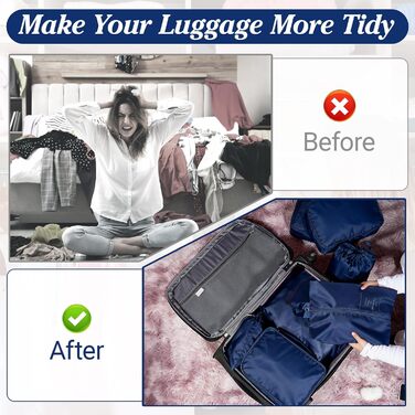 Органайзер для валізи Zorplex, набір 10 шт. (Pack Cube Set), аксесуари для подорожей, сумки для одягу, взуття та косметики (Темно-синій)