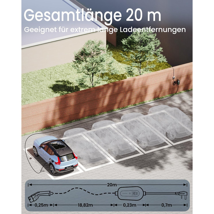 Кабель для зарядки електромобіля EzGoGo Typ 2 Schuko 3.68 кВт, 10 м, 1 фаза, 6-16A, LCD-дисплей, IP65, для EV/PHEV (IEC 62196-2)
