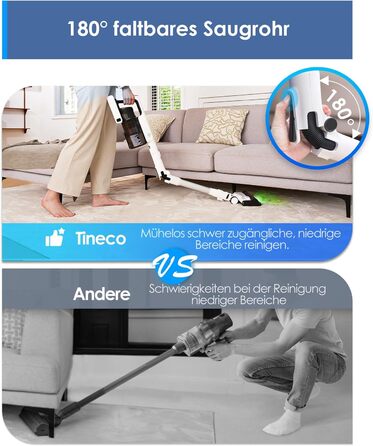 Бездротовий пилосос Tineco PURE ONE A50S Plus: потужний акумуляторний вертикальний пилосос з контейнером 1 л та турбощіткою ZeroTangle для видалення шерсті тварин. Ідеально підходить для твердих підлог.