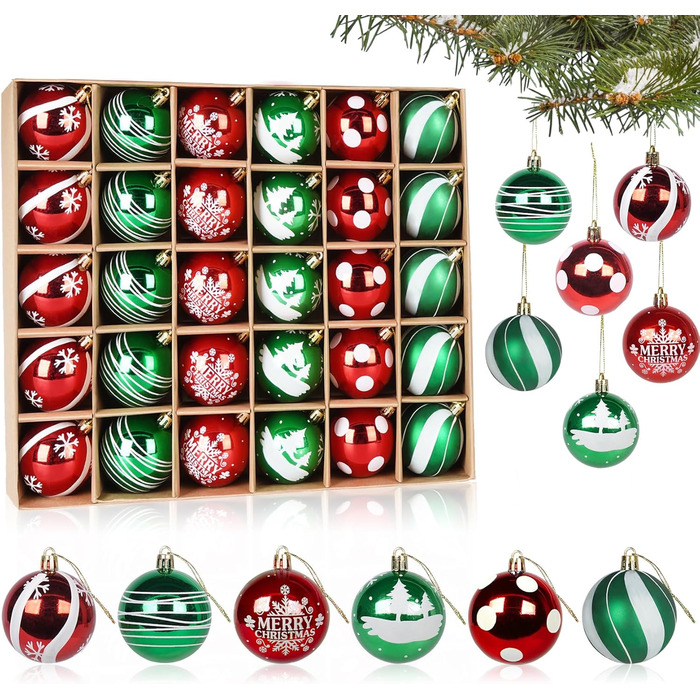 Набір ялинкових прикрас - 30 кульок 6см, пластик, темно-синій та білий, для ялинки