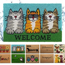 Килимок для домівок з кокосового волокна, 40x60 см - вологостійкий, міцний, для дому та вулиці (Welcome Cats)