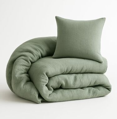 Набір постільної білизни для дитячого ліжечка Kinderbettwäsche 100x135: 2 шт. | Сертифікат ÖkoTex, підходить для алергіків | Набір муслінової постільної білизни з 1 простирадлом 135x100 та 1 наволочкою 40x60 | Хакі 100 см x 135 см Хакі