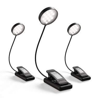 Ліхтарик для читання LQWELL на шию, LED, 3 кольори/яскравості, гнучкий, акумуляторний, для читання, рукоділля (чорний, комплект 3 шт)