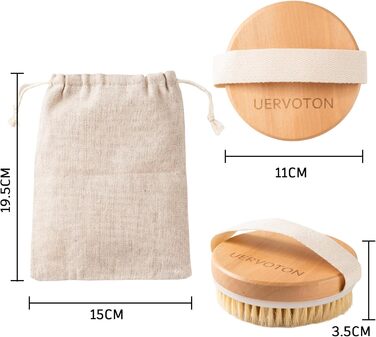 Щітка для пілінгу Uervoton, суха щітка з натуральної щетини Tampico, для проблемної шкіри, целюліту та набряків, покращує кровообіг завдяки пілінгу (з сумкою для зберігання) 1 шт. з сумкою