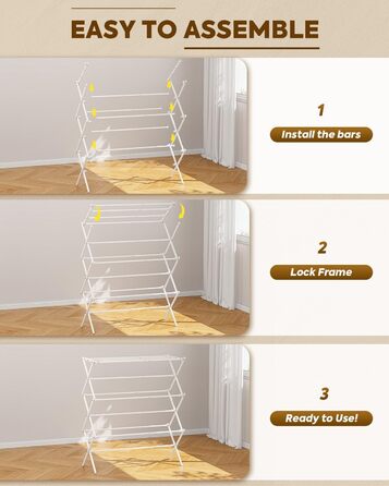 Сушарка для білизни KINGBOARD компактна складана, 6 рівнів, біла - для ванної, балкона