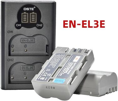 Запасний акумулятор DSTE EN-EL3E + подвійний USB-зарядний пристрій з LCD-дисплеєм для камер Nikon (D30, D50, D70, D90, D80, D100, D200, D300, D300S, D700)