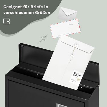 Поштовий ящик WOLTU з газетницею, оглядовим вікном та табличкою для імені, настінний, замиканий (2 ключі), сучасний дизайн, чорний (30,5x33,5x9 см)