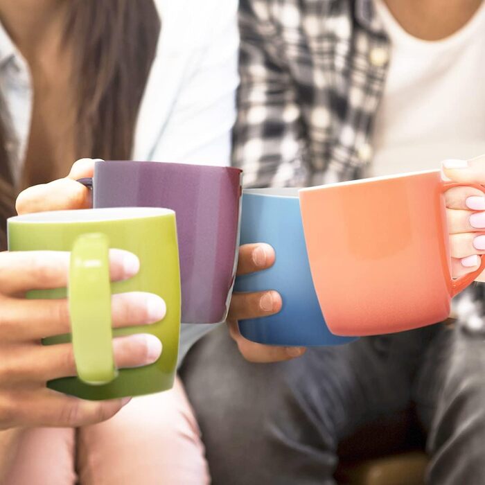 Joeji's Kitchen Colorful Coffee Cups, Set of 6 Stoneware Tea Cups - 350 ml to keep coffee, tea, hot chocolate, and other beverages hot or cold for longer.