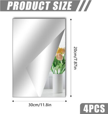 Клейкі дзеркальні наклейки на плитку, 4 шт. - акрилові дзеркала для школи, дому, ванної кімнати (30 x 20 см, прямий кут)