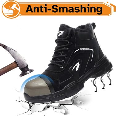 Черевики безпеки для чоловіків та жінок, водонепроникні зимові утеплені черевики з металевим носком, чорні, розмір 43 EU