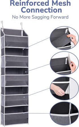 Органайзер для дверей ULG з 5 великими кишенями та 10 сітчастими кишенями, 20 кг, для спальні, ванної, кухні (темно-сірий)