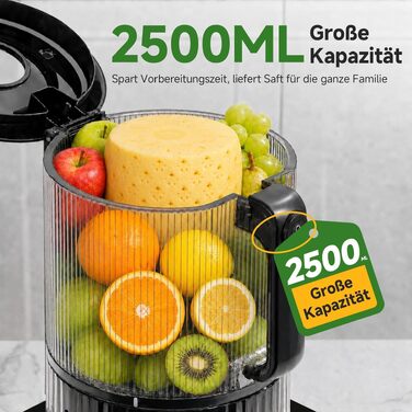 Шнекова соковижималка AMZCHEF 600W з широким завантажувальним отвором 155 мм, матово-чорна