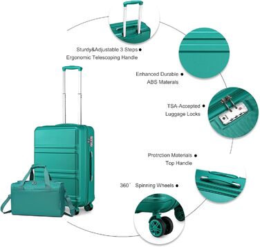 Набір валіз KONO 55 см: 2 валізи, ручна поклажа, 40x20x25 см, кремово-білий (бірюзовий)