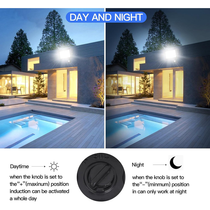 LED Floodlight 50W, Outdoor 5000LM, Spotlight 72 LED IP65 Waterproof, Outdoor Floodlight 6500K Cold White, 230V for Garage, Garden 【2 Pieces Black】 (50wgj 6500k Cold White, Motion Sensor)