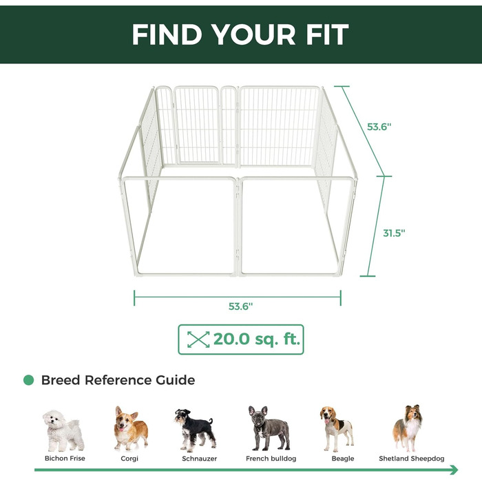 Клітка для собак Pawadise FXW – міцна, 61 см, 8 панелей, біла. Ідеально для цуценят та маленьких собак. Патентована модель
