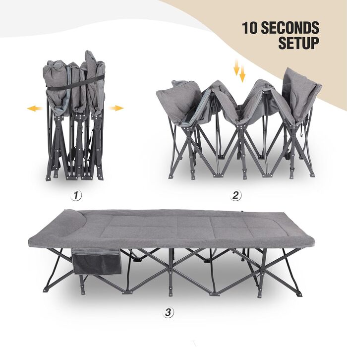 Кемпінгове ліжко REDCAMP XL з матрацом для дорослих, 226 кг, широке, міцне, розкладне, для відпочинку на природі, для гостей, офісу, дому (темно-сірий 2xl)