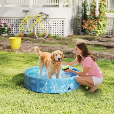 PawHut Басейн для собак 160 x 30 см, складаний, з неслизьким покриттям, блакитний. Підходить для собак та котів