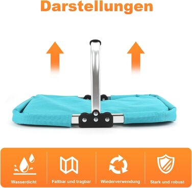 Складаний кошик для покупок 25L з м'якими ручками та кишенею на блискавці, блакитний