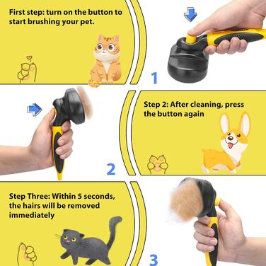 Бурштина для догляду за тваринами 2-в-1: щітка та гребінь для собак та котів, самоочисна, жовта