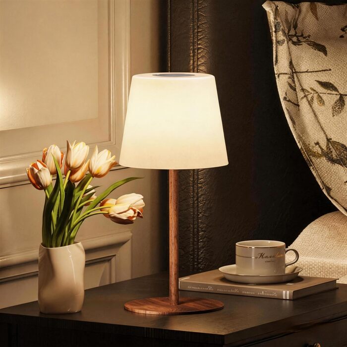 Настільна LED лампа EZVALO бездротова 2 шт, IP65, 4500mAh USB-C, диммер сенсорний, 3 кольори світла, для дому та кемпінгу (дерев'яний)