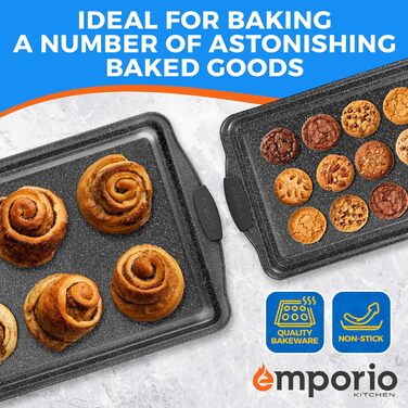 Набір форм для випічки Emporio Kitchen – антипригарне покриття, набір з 3 шт., з нержавіючої сталі, силіконові ручки, без PFOA, PFOS, PTFE, рецептурник, до 230°C (сірий)