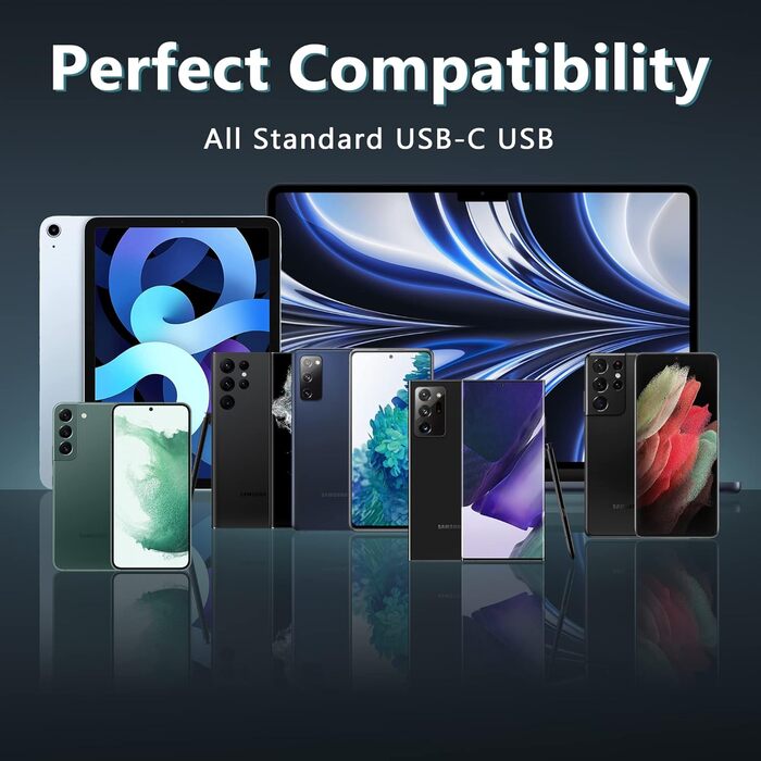 Кабель USB-C 2 шт. 1м, 3.1A, нейлон, сумісний з iPhone 15/15 Pro Max, Samsung Galaxy S23/S22/S21/S10, Note 10, Huawei P40/P30, Google Pixel