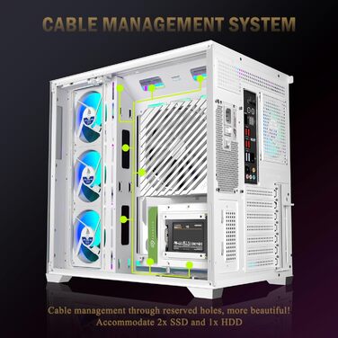 Корпус ПК ATX ANSAITE H-D9 (Білий) з 7 вентиляторами ARGB, підтримка радіатора 360 мм, скляна панель, USB Type-C